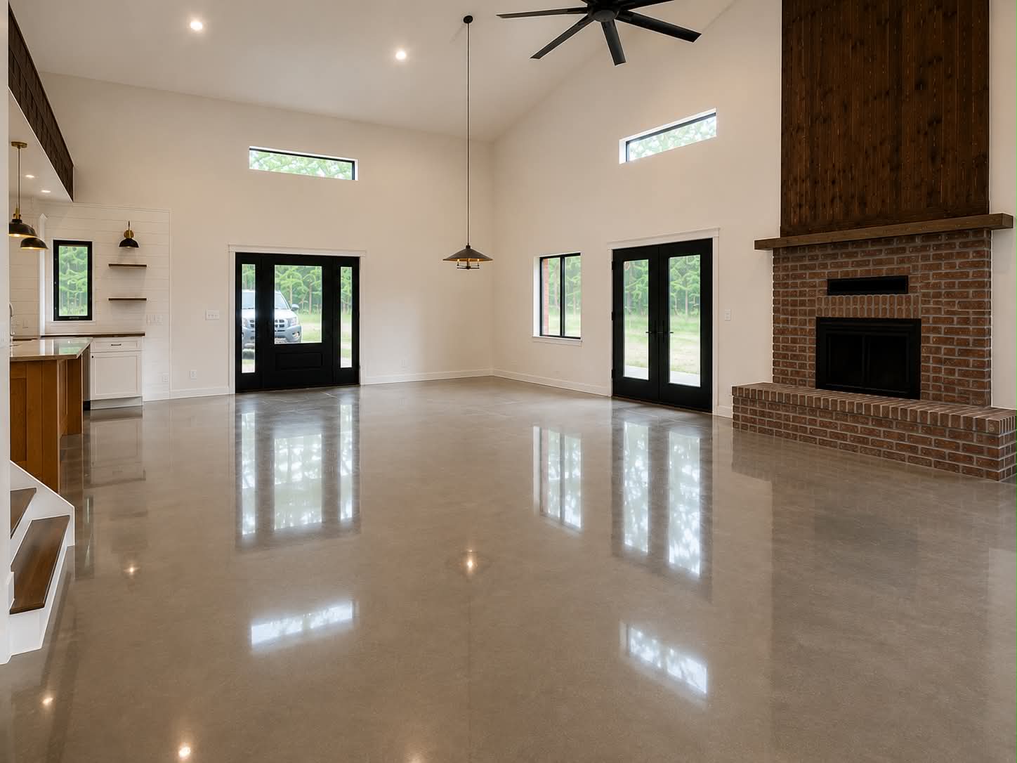 Polished Concrete Living Room with Fireplace — Crete Creations LLC