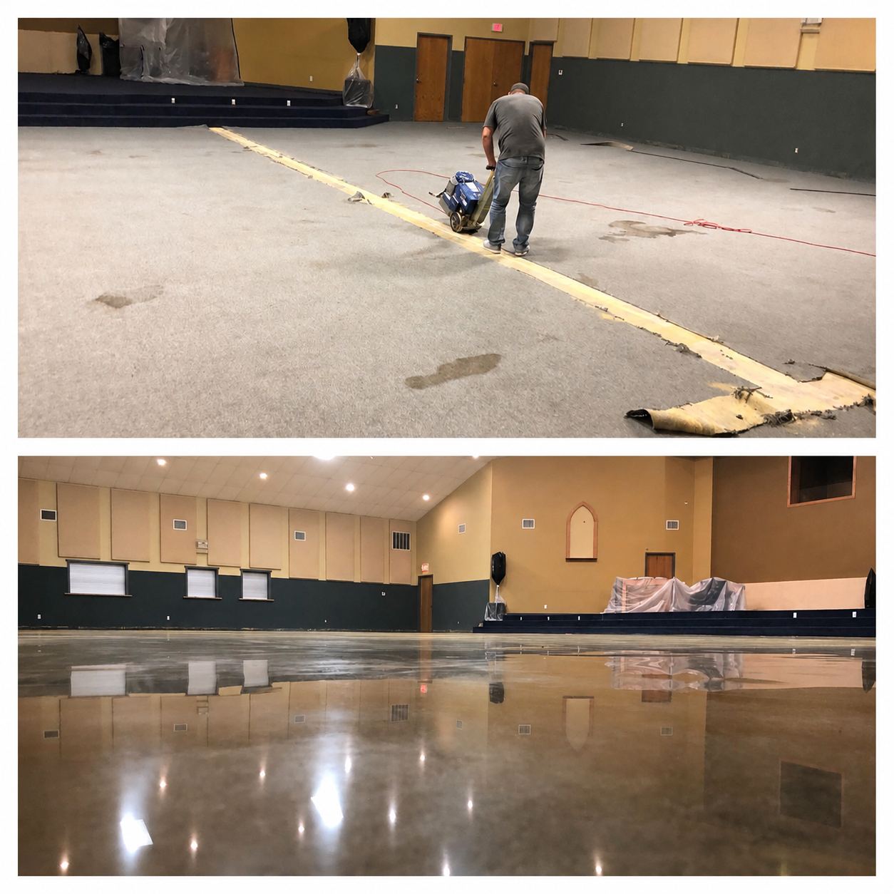 Banquet Hall Floor Before and After Polishing — Crete Creations LLC