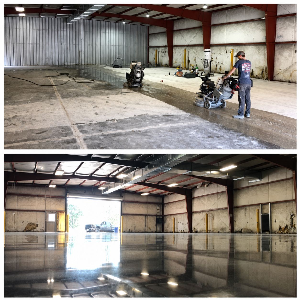 Warehouse Floor Before and After Polishing — Crete Creations LLC